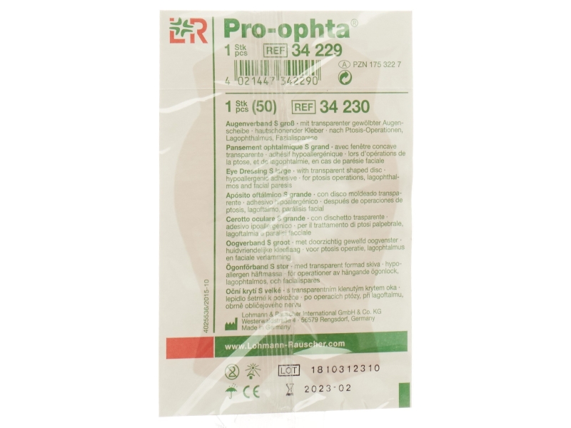 PRO OPHTA S compresse oculaire transparente taille L
