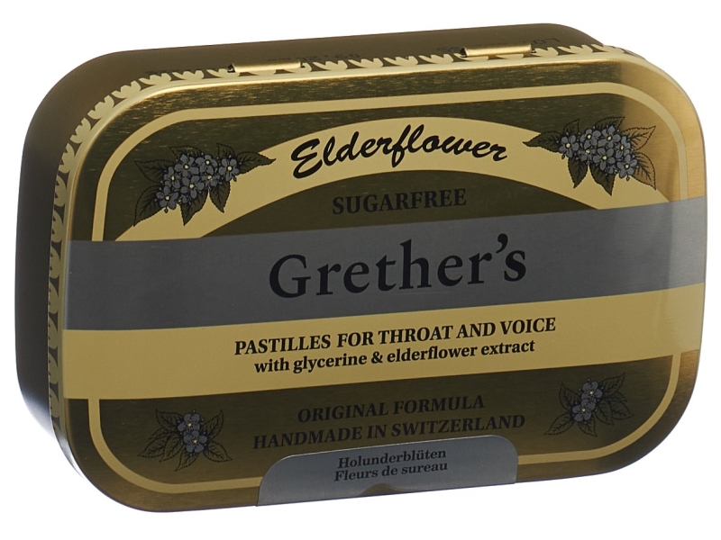 GRETHERS Elderflower pastilles sans sucre boite 110 g