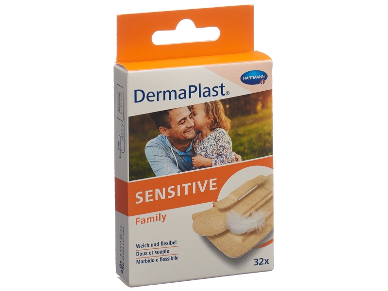 DERMAPLAST Sensitive family strip assortiement couleur chair 32 pièces